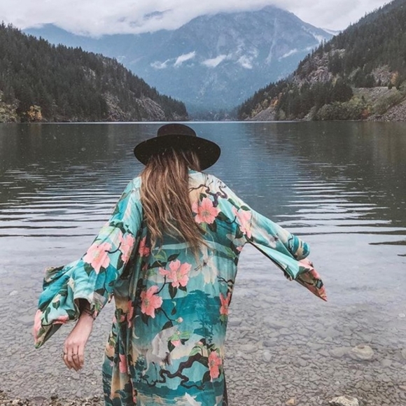 New Spell Designs Nightingale Reversible Kimono Robe Teal Black S/M Duster Lily - Picture 5 of 16